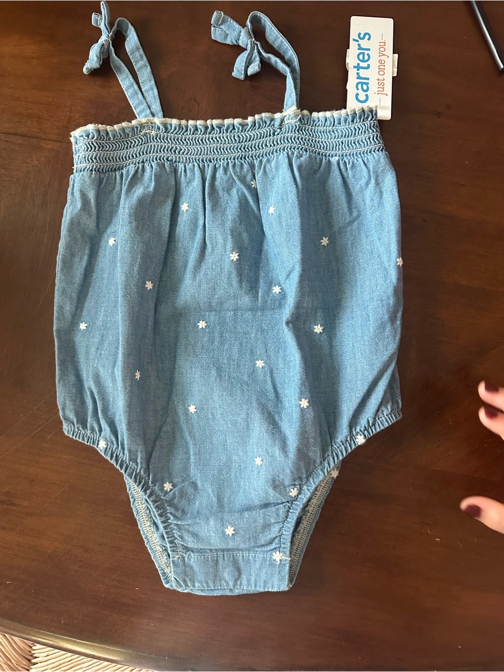Carter's Light Blue Denim-Style Baby Romper with White Star Embroidery